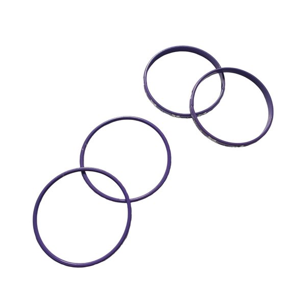 Etched Purple Metal Bangel Bracelets Set of 4 Fashion Costume Silver Tone Base - Picture 3 of 3